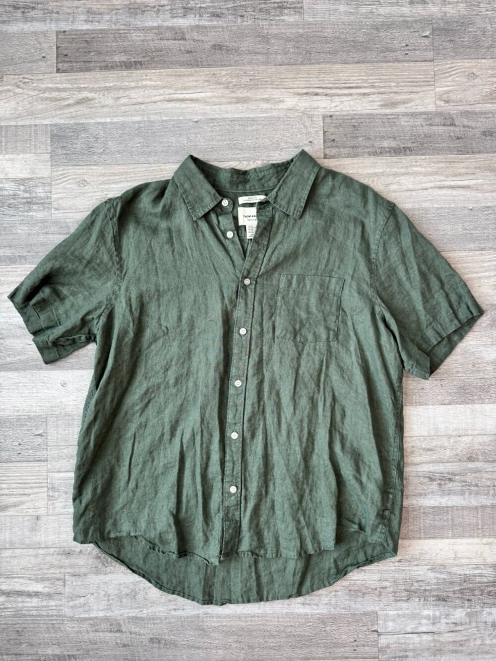 Thom Aaron Green 100% Linen Men's Short Sleeve Button Down Size XXL Casual C21